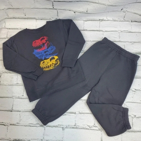 Dino Skeleton Boys Fleece Lined Sweatshirt and Sweatpants Matching Set Winter - Picture 1 of 8